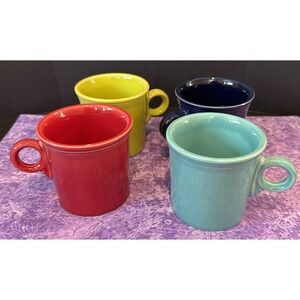 Fiesta Fiestaware Lot of 4 Coffee Mugs Mug Cups O Ring Handle Variety Colors USA